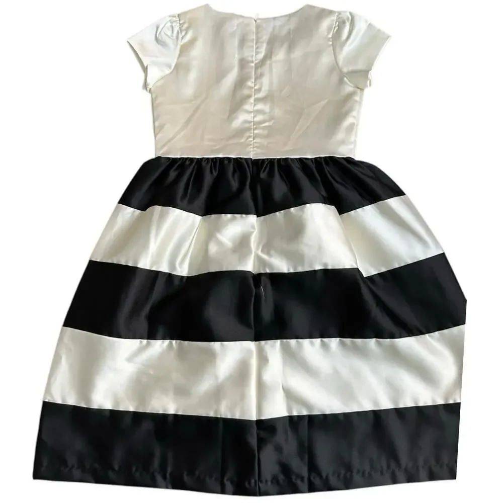 Gymboree Black & Ivory Striped Print Tiered Christmas Holiday Dress Size 10